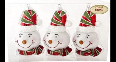 Kerstbal Kersthanger Sneeuwpop - Set van 3 - 7 x 6.5 x 11 cm