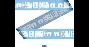 Afzetlint blauw Hoera een Jongen 15 meter lang 7.5 cm hoog