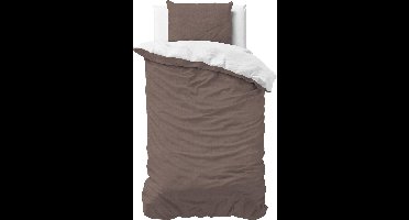 Dreamhouse Flanel Twee Kleuren - Dekbedovertrek - Eenpersoons - 140x200/220 + 1 kussensloop 60x70 - Taupe/Wit