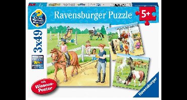 Ravensburger puzzel Een dag op de manege - 3 x 49 stukjes - kinderpuzzel