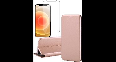 Hoesje geschikt voor iPhone 12 mini - Book Case Cover Hoes Kunstleer Wallet Roségoud - 1x Screenprotector glas screen protector
