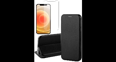 Hoesje geschikt voor iPhone 12 pro max - Book Case Cover Hoes Kunstleer Wallet Zwart - 1x Screenprotector glas screen protector