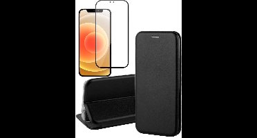 Hoesje geschikt voor iPhone 12 pro max - Book Case Cover Hoes Kunstleer Wallet Zwart - 1x Screenprotector glas screen protector full screen