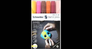 Schneider acrylmarker set - Paint-It 310 - schrijfbreedte 2mm - 6 kleuren - verfstift - S-120197