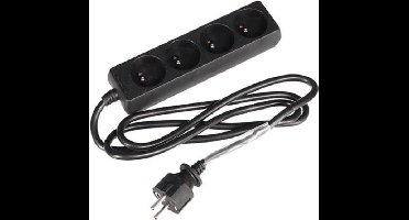 HQ-Power Stekkerdoos, 4 stopcontacten met penaarde (type E), kabel 1.5 m, 3G1.5, met krimpkous voor etikettering, gebruik binnenshuis, zwart