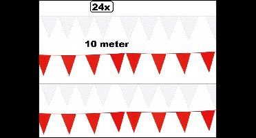 24x Vlaggenlijn rood en wit 10 meter - vlaglijn festival thema feest verjaardag carnaval vlaggetje kleur