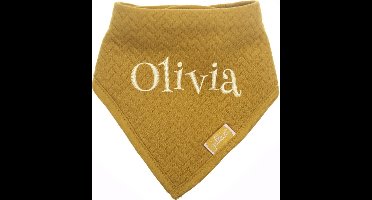 Bandana slabbetje brick mosterdgeel met naam | geborduurd | gepersonaliseerd