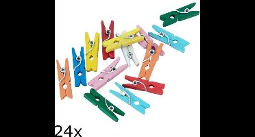 Multicolor mini wasknijpertjes, 24 stuks, voor het ophangen van kaartjes e.d.