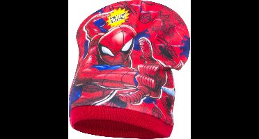 Spiderman muts omkeerbaar; rood/grijs 52 cm rode rand.