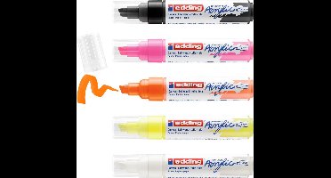 edding 5000 acrylstiften breed - wit zwart neon-geel neon-oranje neon-roze - set met 5 acrylkleuren (neon) - beitelpunt 5-10 mm - acrylverf voor schilderen op canvas, hout - acrylstiften, watervast