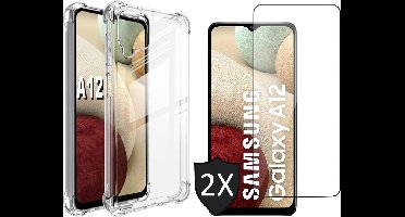 Hoesje geschikt voor Samsung A12 en Screenprotector - Transparant Shock Proof Case + 2x Screen Protector Glas