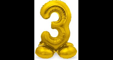 Folat - Cijfer 3 Goud met standaard - 72 cm