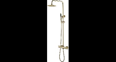 Thermostatische Regendoucheset - Lonis Rimbo - 20cm - Ronde Hoofddouche - Staafhanddouche - RVS - PVD - Geborsteld Goud