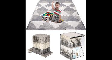 Springos Speelmat | Speelmat Foam | Puzzelmat | 72 puzzelstukken | 182 x 182 cm | Grijs/Wit/Grafiet