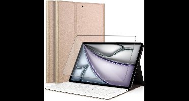 Hoes met toetsenbord geschikt voor iPad Air 11 inch 2024 - Screen Protector GlassGuard - Keyboard Book Case Cover Hoesje Goud & Screenprotector