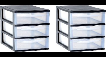 2x stuks ladenkast/bureau organizers zwart stapelbaar A4 met 3x lades L26 x B36 x H28 cm - Ladenblokken