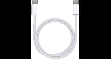 USB C naar USB C Nylon Gevlochten Kabel Wit - 2 meter - Oplaadkabel voor 16 / 16 PLUS / 16 PRO / 16 PRO MAX / 15 / 15 PLUS / 15 PRO / 15 PRO MAX