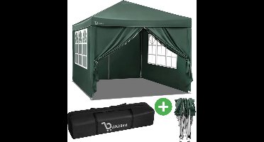 BukkitBow - Partytent met Zijwanden – Opvouwbare Tent – Waterdicht en Weersbestendig – Tuinpaviljoen - 300 x 300 cm – Groen