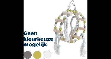 Zolux Houten Wiel Met Kralen En Touw - Vogelspeelgoed - 18x6x22 cm Grijs Beige Groen