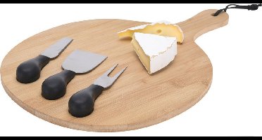 Excellent Houseware Borrelplank/kaasplank set - inclusief 3x kaasmesjes - bamboe hout - 33 cm - serveerplank