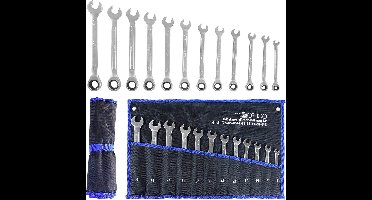 12-delige Ringsteeksleutelset | 8-19 mm | Chroom-Vanadiumstaal | 72-Tands Ratels - Ringsteeksleutels met Ratelfunctie