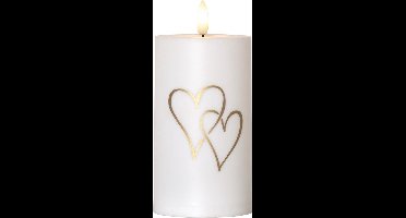 Star Trading LED kaars Flame Heart, wit, gouden harten, timer, batterij, schemersensor, warm wit, voor buiten, 14 cm