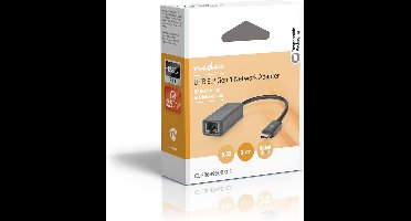Nedis USB-netwerkadapter - USB 3.2 Gen 1 - 2.5 Gbps - USB-C Male - RJ45 Female - 0.20 m - Rond - Vernikkeld - Vertind-Koper - Zwart - Doos