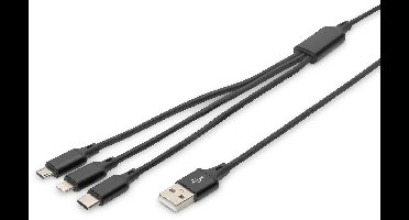 Digitus AK-300160-010-S USB-laadkabel Apple Lightning stekker, USB-A stekker, USB-C stekker, USB-micro-B stekker 1.00 m