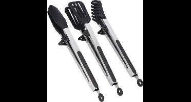 KitchenLove Vleestang Siliconen - Keukentang - Serveertang - Spaghettitang - Set van 3 Met Pootjes - Zwart