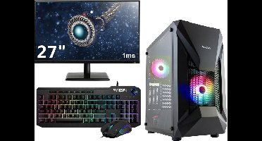 Complete Gaming PC Setup - 27" 144Hz Gaming Monitor, - Mechanical Keyboard (Blue Switches) en -Muis - Ryzen 5 6-Core - RTX 5050 8GB - 16GB - 1TB M.2 SSD - Athena Elite E1