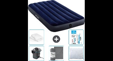 Intex Luchtbed - 1-Persoons - 99 x 191 x 25 cm - Blauw - Inclusief Pomp - Hoeslaken - Kussen - Kussenbeschermer en Reparatieset