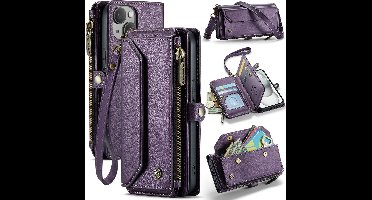 CaseMe - Telefoonhoesje geschikt voor Apple iPhone 15 Plus - Wallet Book Case met Schouder Strap - Paars