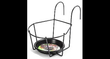 Balkon bloempothouder - bloembak met ophanging - zwart - rond - balkonbak