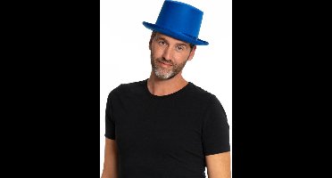 Partychimp Voordeelverpakking 6 pack Hoge Hoed Blauw Carnaval Carnavalskleding Heren - Blauw - Satijn - 6 pack