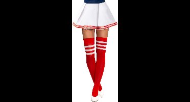 Partychimp Voordeelverpakking 6 pack Cheerleader Overknee Kousen voor bij Cheerleader Kostuum Dames Carnaval Carnavalskleding Dames Carnaval Accessoires Verkleedkleren Volwassenen - Wit/Rood - Katoen/Polyamide/Elastaan - One-Size - 6 pack