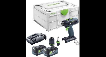 Festool T 18+3 Basic accuschroefboormachine 18 V 50 Nm borstelloos ( 576448 ) + 2x accu 5.0 Ah + snellader + systainer