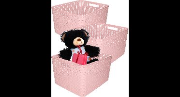 Plasticforte Opbergmand - 3x - Kastmand - rotan kunststof - oud roze - 28 Liter - 34 x 40 x 23 cm