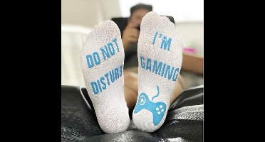 I'm gaming sokken unisex | witte met blauw letters | "do not disturb I'm gaming