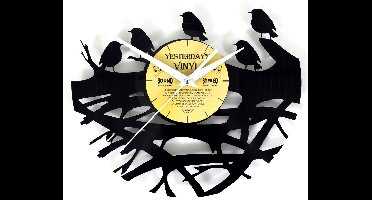 LP klok met vogeltjes - Vinyl wandklok - Met geschenkverpakking