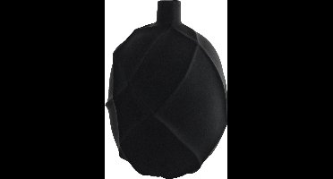 Light&Living - Vaas - Medium - Keramiek - mat zwart met decoratieve randjes - 19 cm doorsnede x H 27 cm