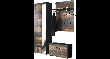Irwin  garderobe opstelling B, grijs Matera decor, Old Wood decor.