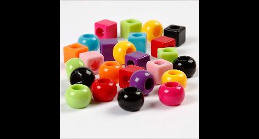 Plastic Kralen, afm 11 mm, gatgrootte 7 mm, ca. 330 stuk, diverse kleuren, 420 gr, 700 mlje