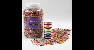 Plastic Kralen en Elastisch Koord, afm 6-20 mm, gatgrootte 1,5-6 mm, ca. 3000 gr, 1 doos