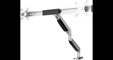 DESQ® Monitorarm voor 2 Beeldschermen met Gasveer | 17/27 Inch | Bureauklem + Bladdoorvoer set | Front-loading ports | Zilver