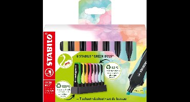 STABILO GREEN BOSS Pastel - Markeerstift - Gemaakt van 83% Gerecycled Plastic - 8 Stuks Deskset - 4 Standaard + 4 Pastel Kleuren