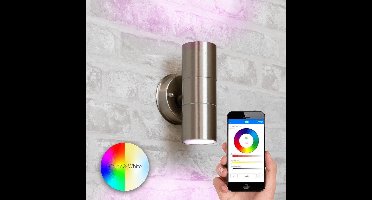 Aluminium up down wandlamp voor buiten met slimme Milight GU10 spot - Rond