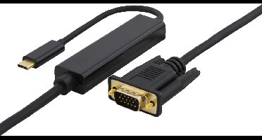Deltaco USBC-1087-K USB-C naar VGA kabel - QWXGA 2048x1152 in 60Hz - 2 meter - Zwart