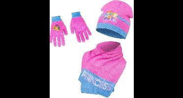 Disney Princess winterset - muts + sjaal+handschoenen - roze - maat 48 cm (± 1-2 jaar)