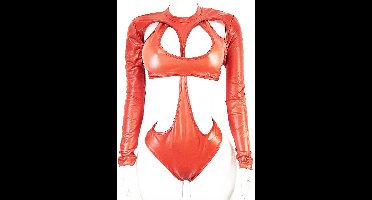 Jumpsuit - Maat S/M - Sexy bodysuit catsuit pak met openingen Wetlook Rood