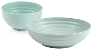 Plasticforte onbreekbaar servies kommetjes - groen - kunststof - 13 x 7 cm en 19 x 5 cm - 12x stuks - Camping - Keuken